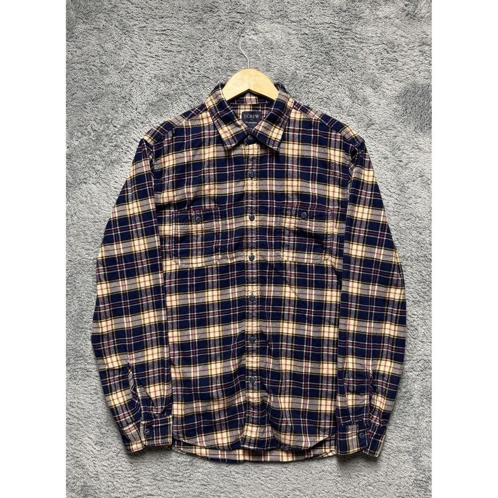 J Crew Flannel Shirt Mens L Multicolor Plaid Long Sleeve Button Up Pockets